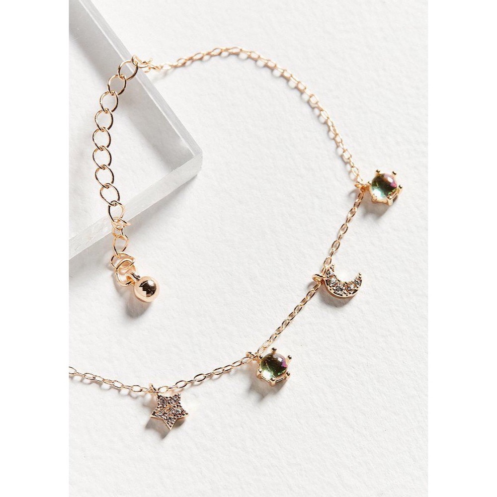 NWT Urban Outfitters Celestial Charm Bracelet Gold - Moon, Star, Glass Charms - Picture 15 of 15